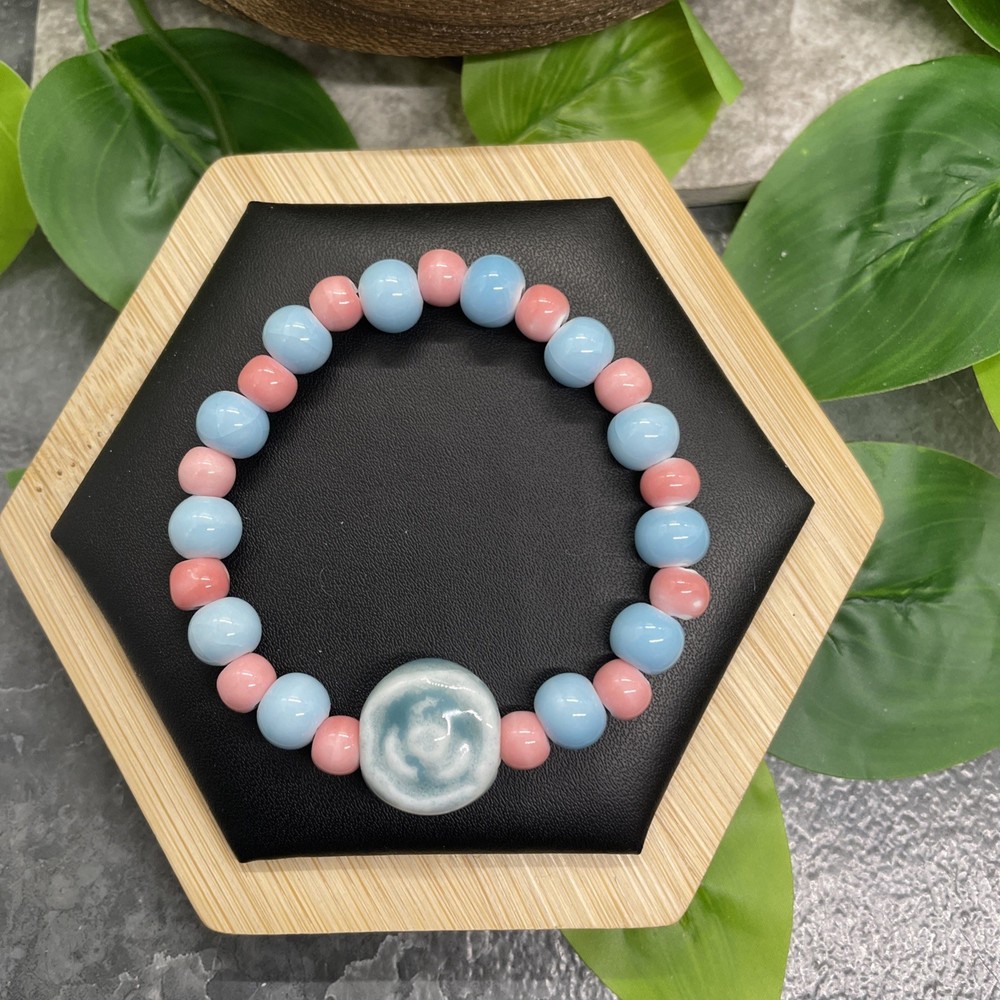 Handmade Ceramic Bead Beaded Stackable 6” Plus Stretch Bracelet New B1