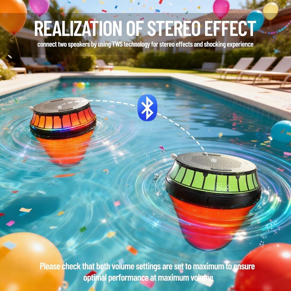 Floating RGB Bluetooth Speaker for Pool, High-Quality Sound