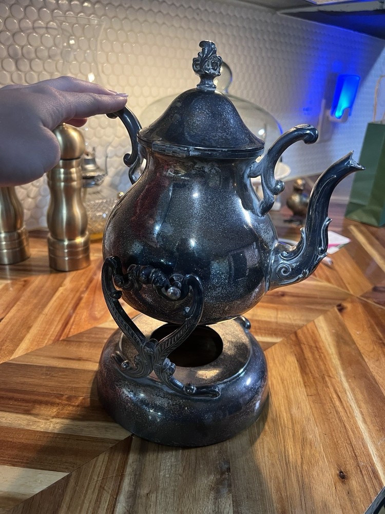 Vintage Tea Pot Silver With Hot Plate Holder