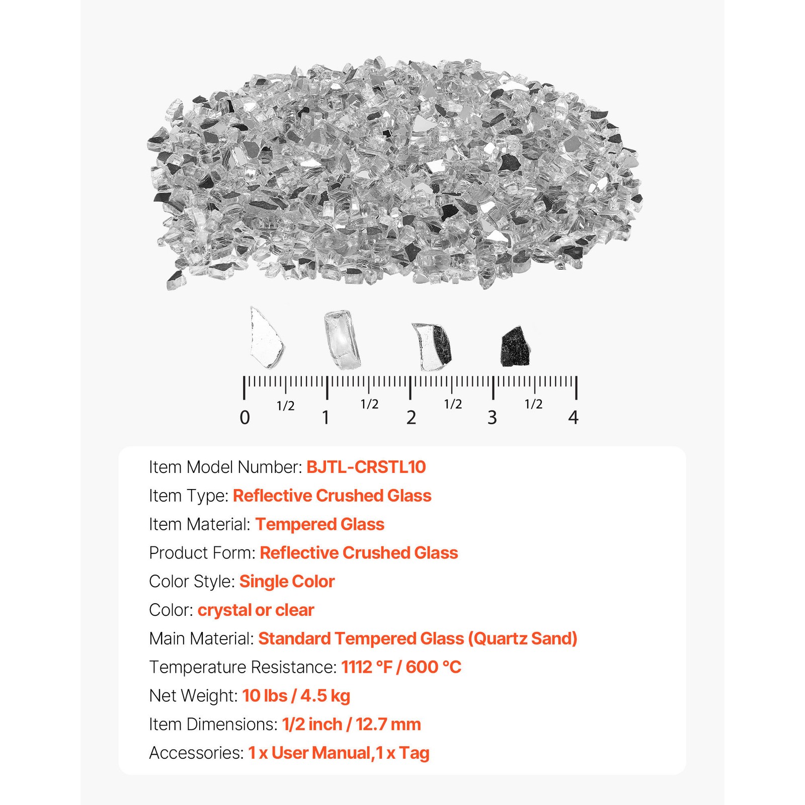 Uimoso 10 lbs Clear 1/2-Inch Fire Pit Glass for Fireplace and Table