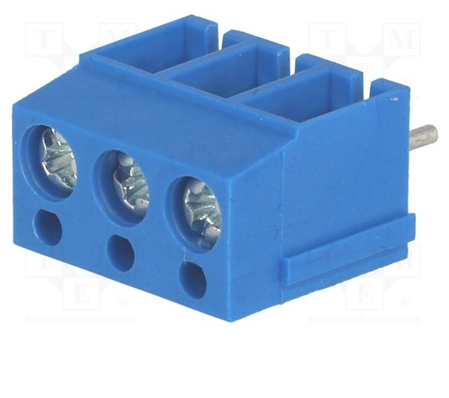 3-pin PCB mount clamp; 90° angles; 5mm