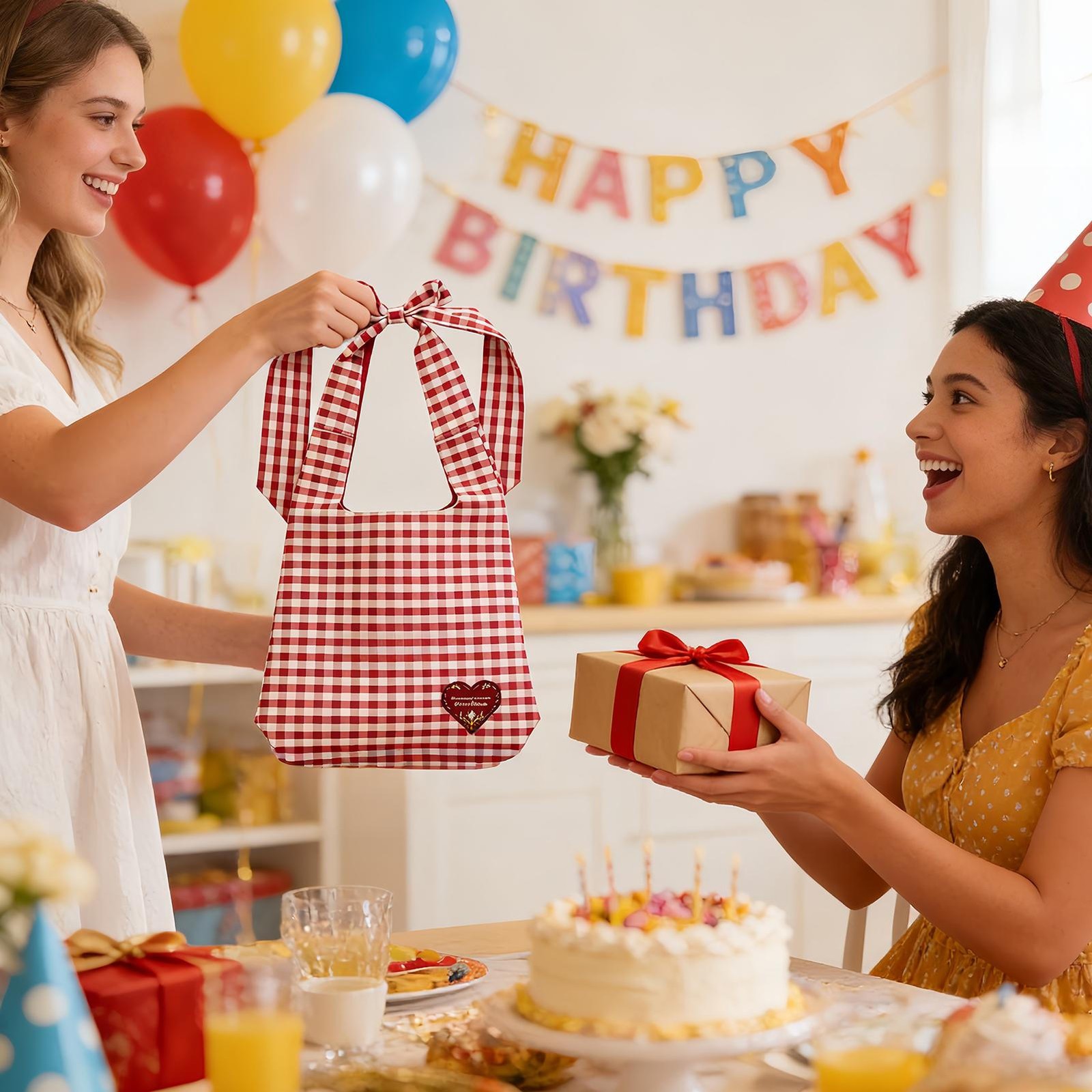 Barnes & Noble Valentine’s Day Book Tote Bag NEW With Tags 2026 Red White Check