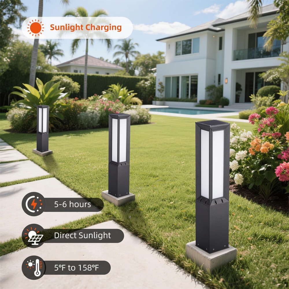 Solar Landscape Path Lights, 31.5" Modern Bollard Lighting 3000K LED Pathway ...
