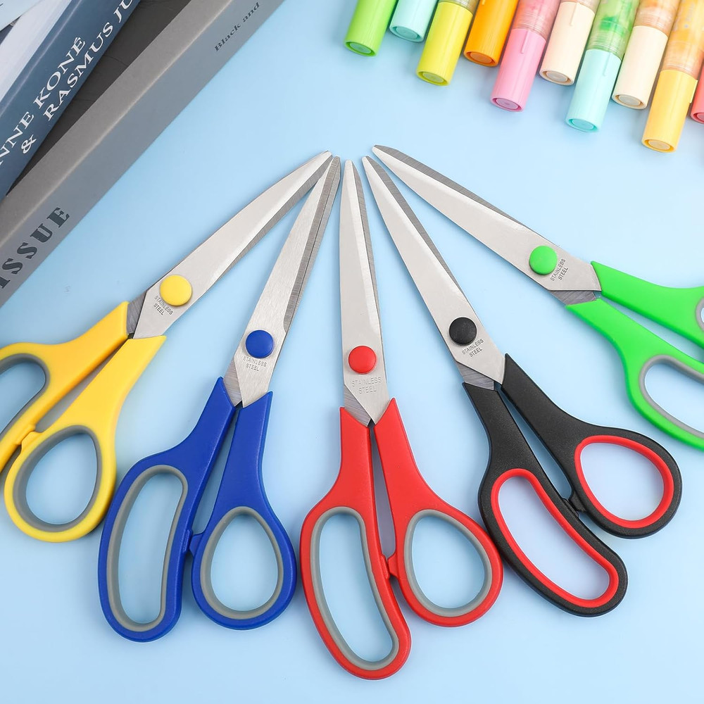 5-Pack, 8" Scissors All Purpose Comfort-Grip Handles Sharp Scissors for Office H