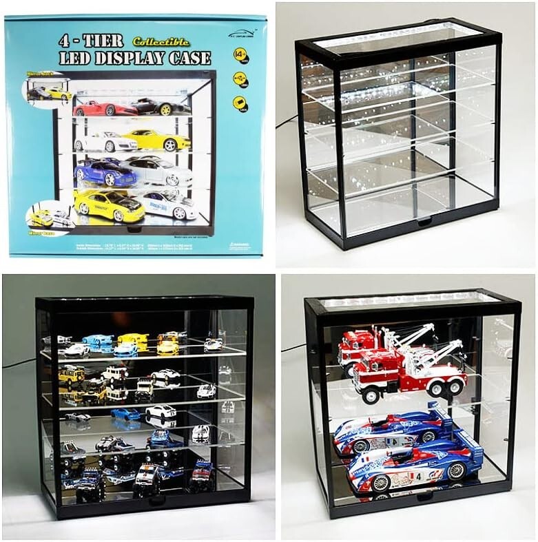 Car Display Case 4 Tier Acrylic LED Light 1/18 Model 1/24 Diecast 1/64 Cabinet