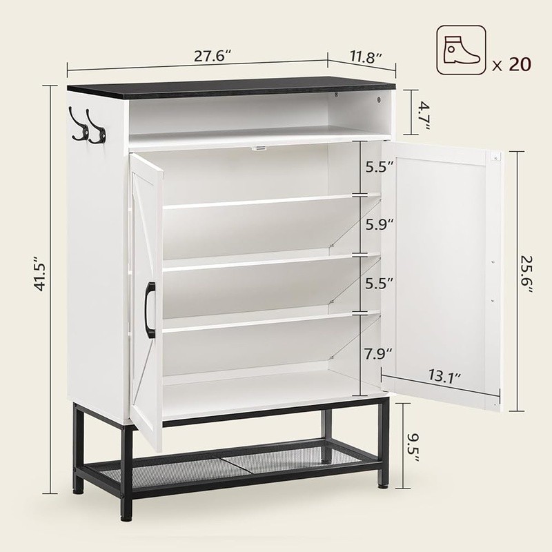 Spacious Shoe Storage Cabinet W/ Adjustable Shelves Versatile Design Entryway US