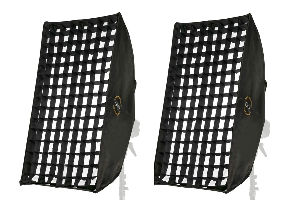 2 Glow Series Large Rectangular Softboxes 30" x 60" & 2 Egg Crate Grids