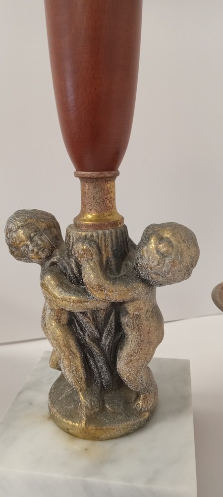 Vinatge Solid Brass and Marble Cherub Balance Scale, 19"