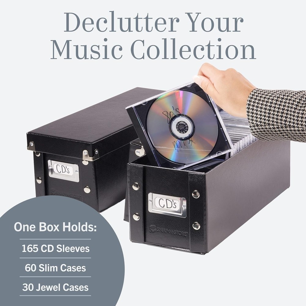 Reinforced CD Storage Box Set - 2 Pack, Holds 52 Discs, Easy Assembly - Black