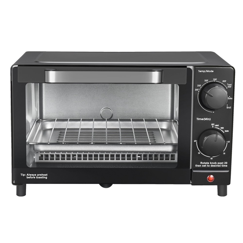 4 Slice Countertop Toaster Oven with 3 Settings, includes Baking Rack Pan,Black