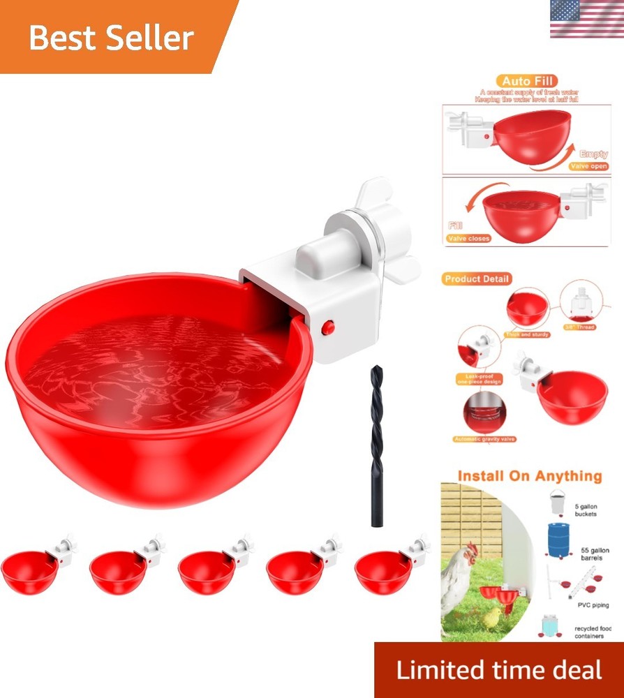 High-Quality Automatic Poultry Waterer Cups - 6 Count with Quick Install Kit