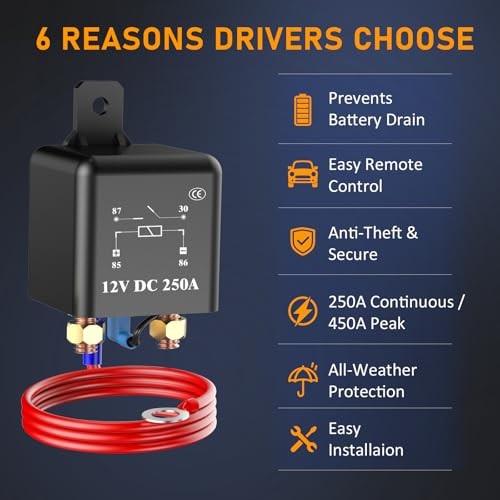 Top Post Remote Battery Disconnect Switch 12V, 250A 250A top post remote switch