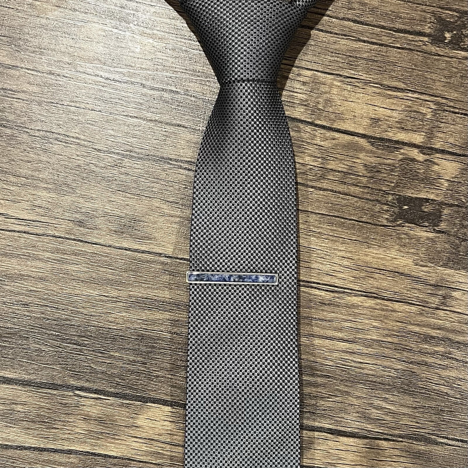 Silver Border Sodalite Stone Tie Clip Men Birthday Wedding Gift Tie Bar