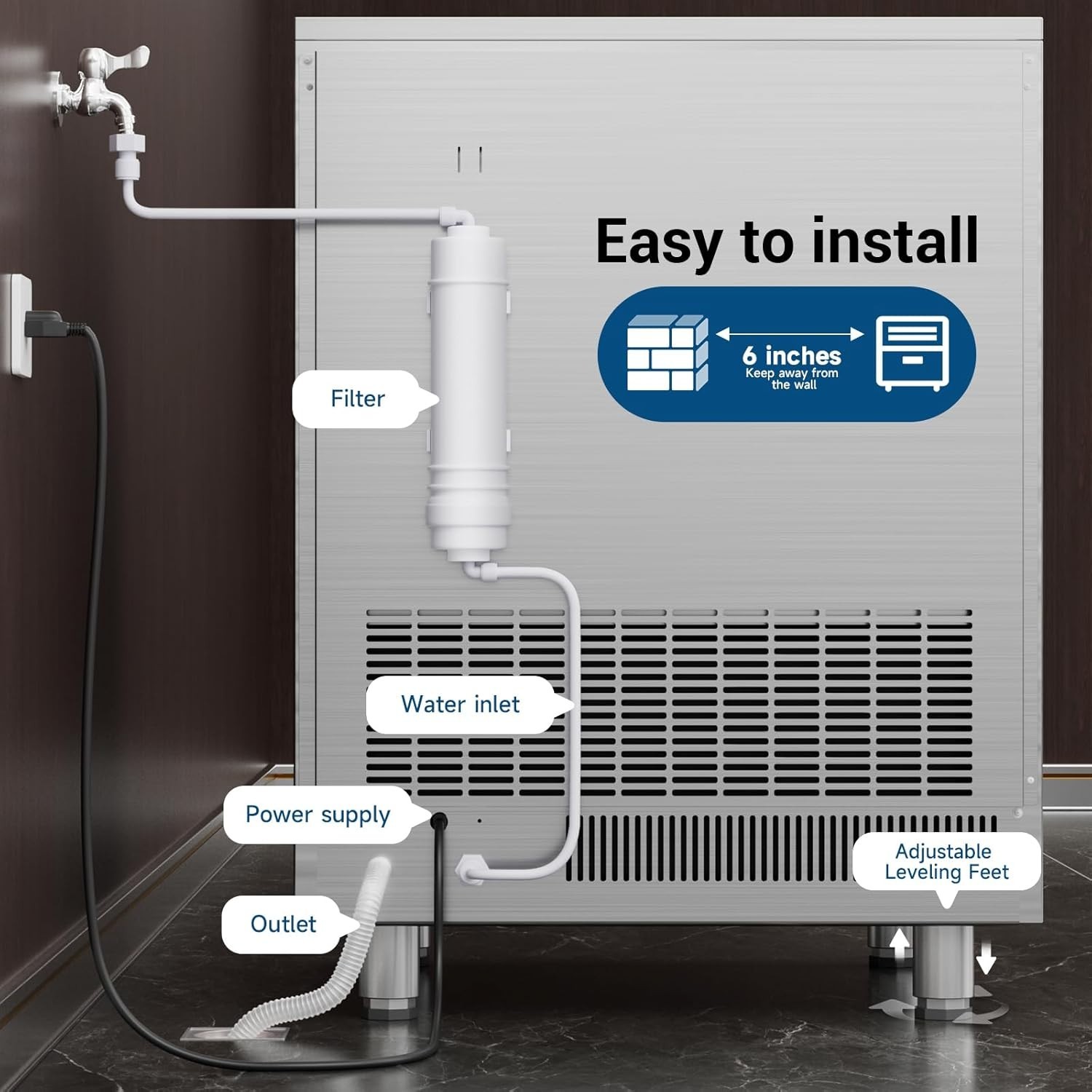 450LBS/24H Commercial Ice Maker Machine Stainless Steel Under Counter for Home