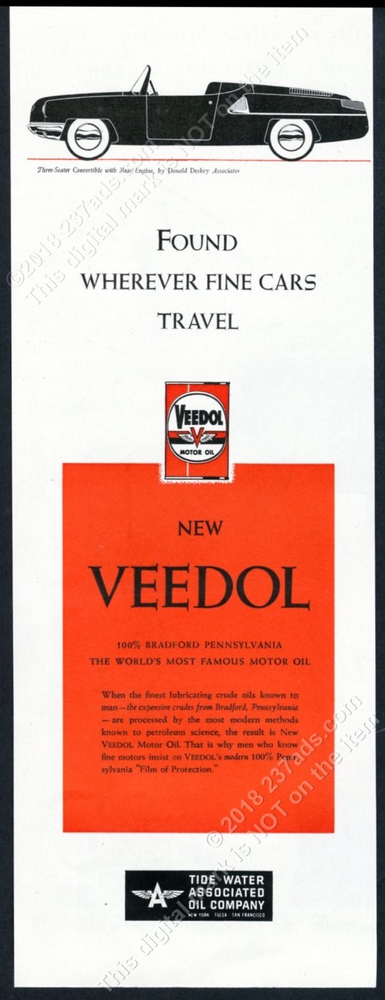 1950 Donald Deskey future modern car art Tide Water Veedol oil vintage print ad