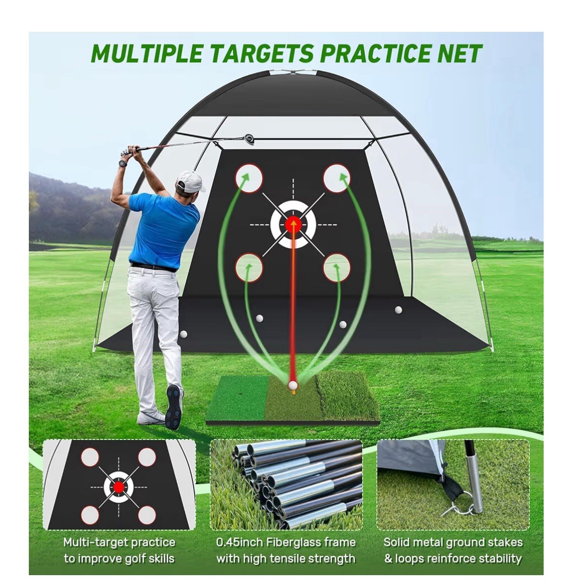 10x7ft Golf Practice Net with Hitting Mat and Balls