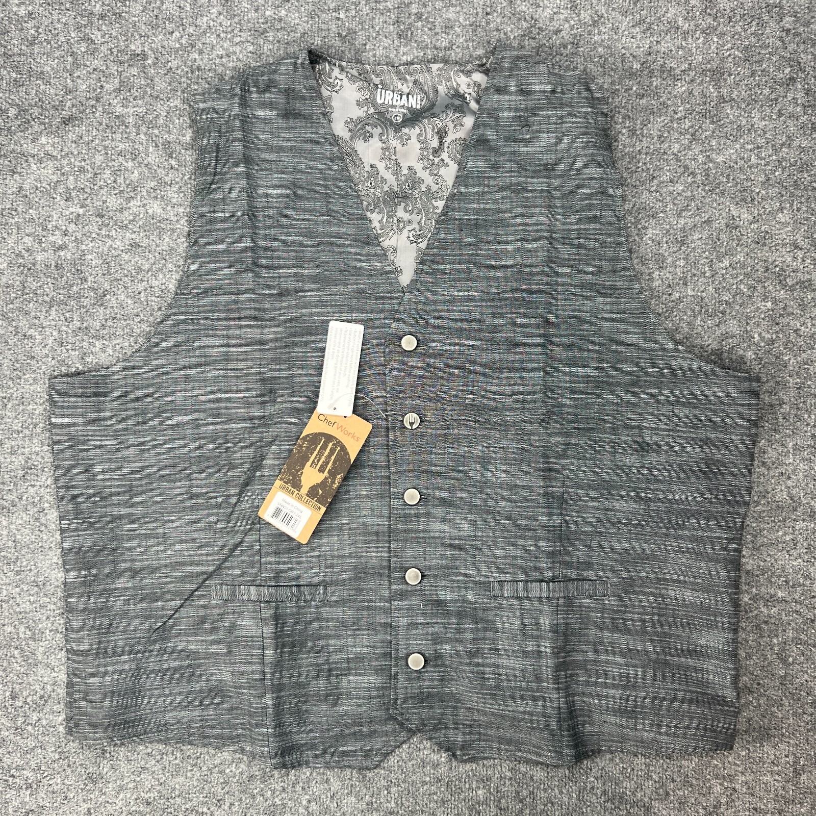 Chef Works Waitstaff Vest Mens 2XL XXL Gray Button Up Urban Collection Server