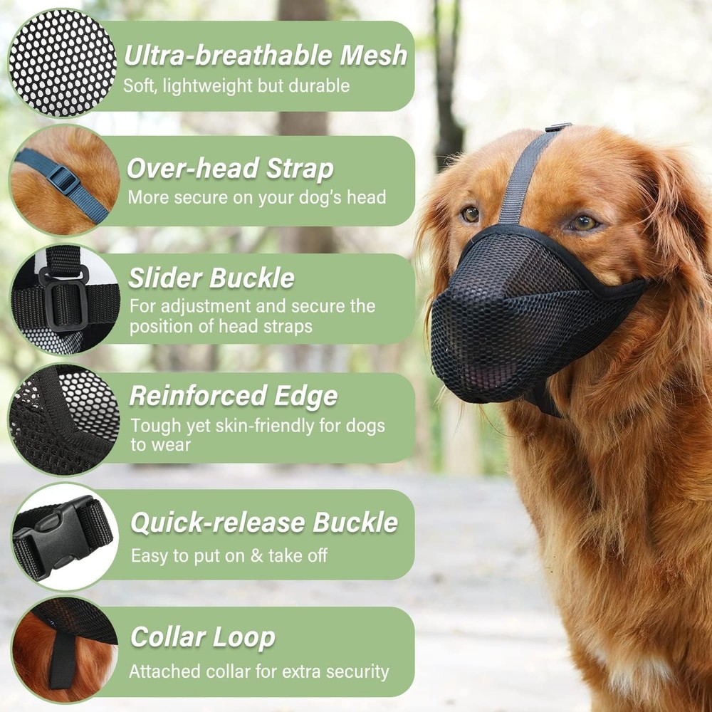 Soft Mesh Dog Muzzle for Small Medium Large Dogs, Prevents Biting Licking