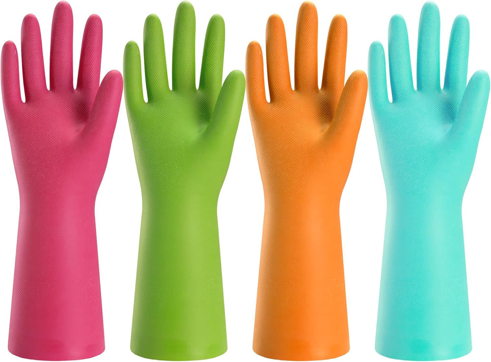New 4 Pairs Rubber Cleaning Gloves Kitchen Reusable Fast Shipping