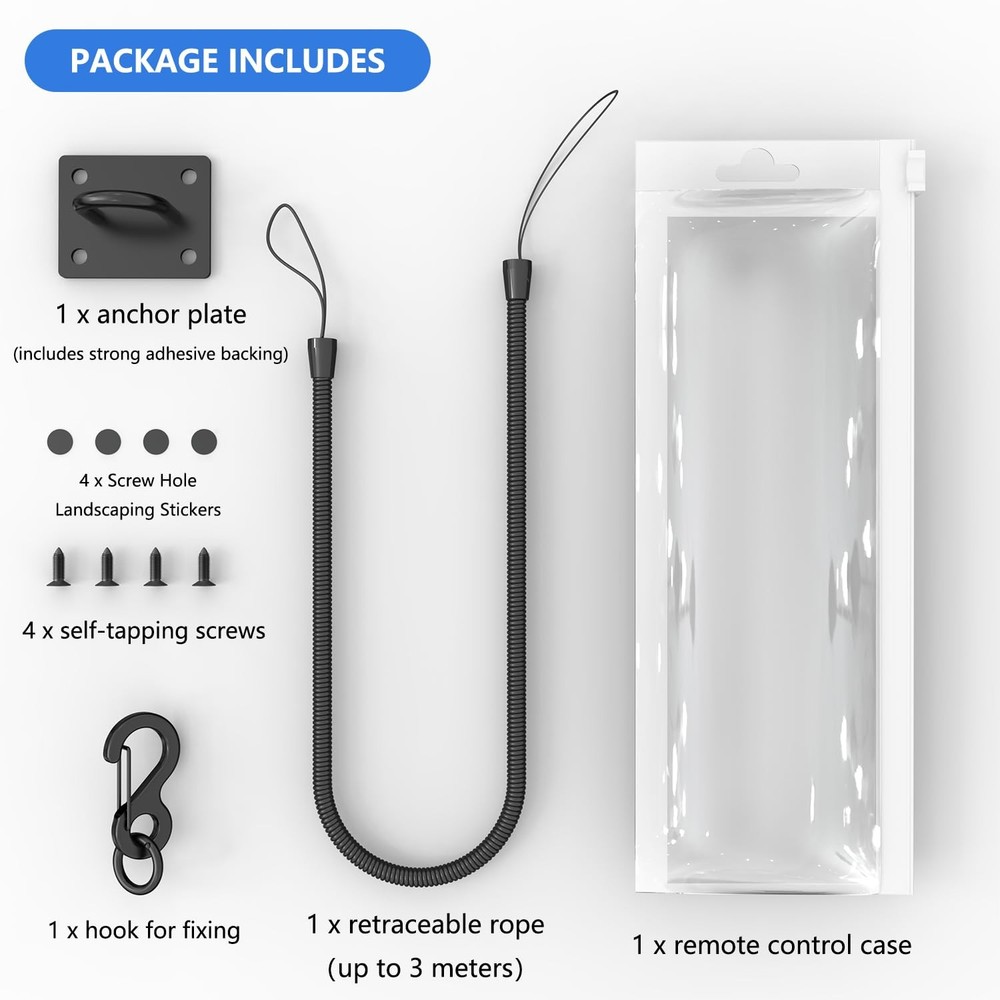 HaisWonsa Retractable TV Remote Tether - 10ft Leash Attachment, Never Black