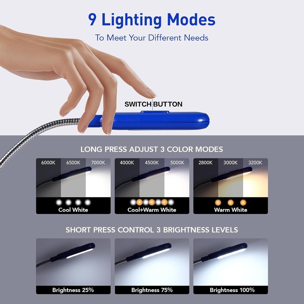 Portable LED Reading Light: Dimmable, Adjustable & Rechargeable for Comfort