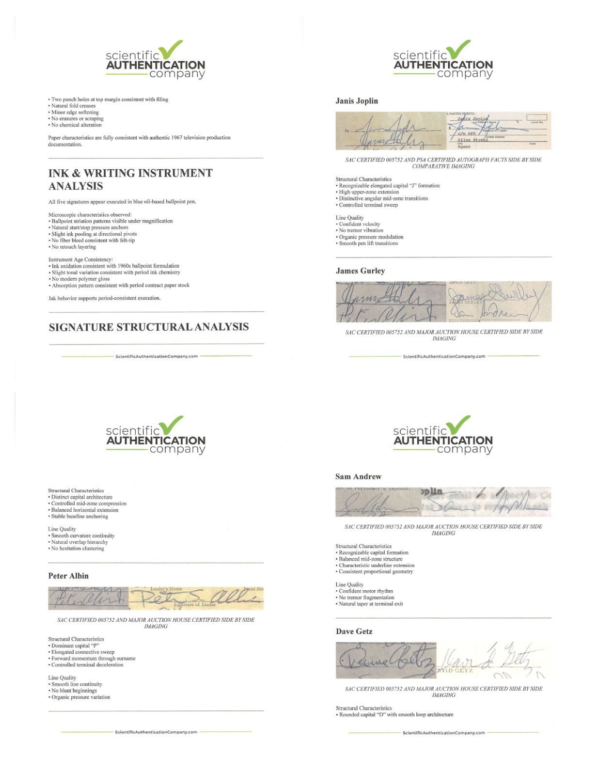 Janis Joplin Signed Contract Andrew Gurley Getz Albin - Big Brother & Holding Co