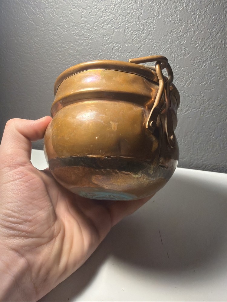 Vintage Solid Copper Cauldron Pot with Swing Handle Rustic Farmhouse Decor