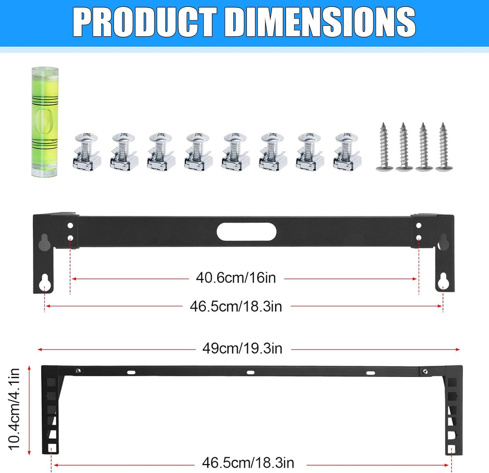 2U Hinged Wall Mount Patch Panel Bracket – 19″ Vertical Rack, Black