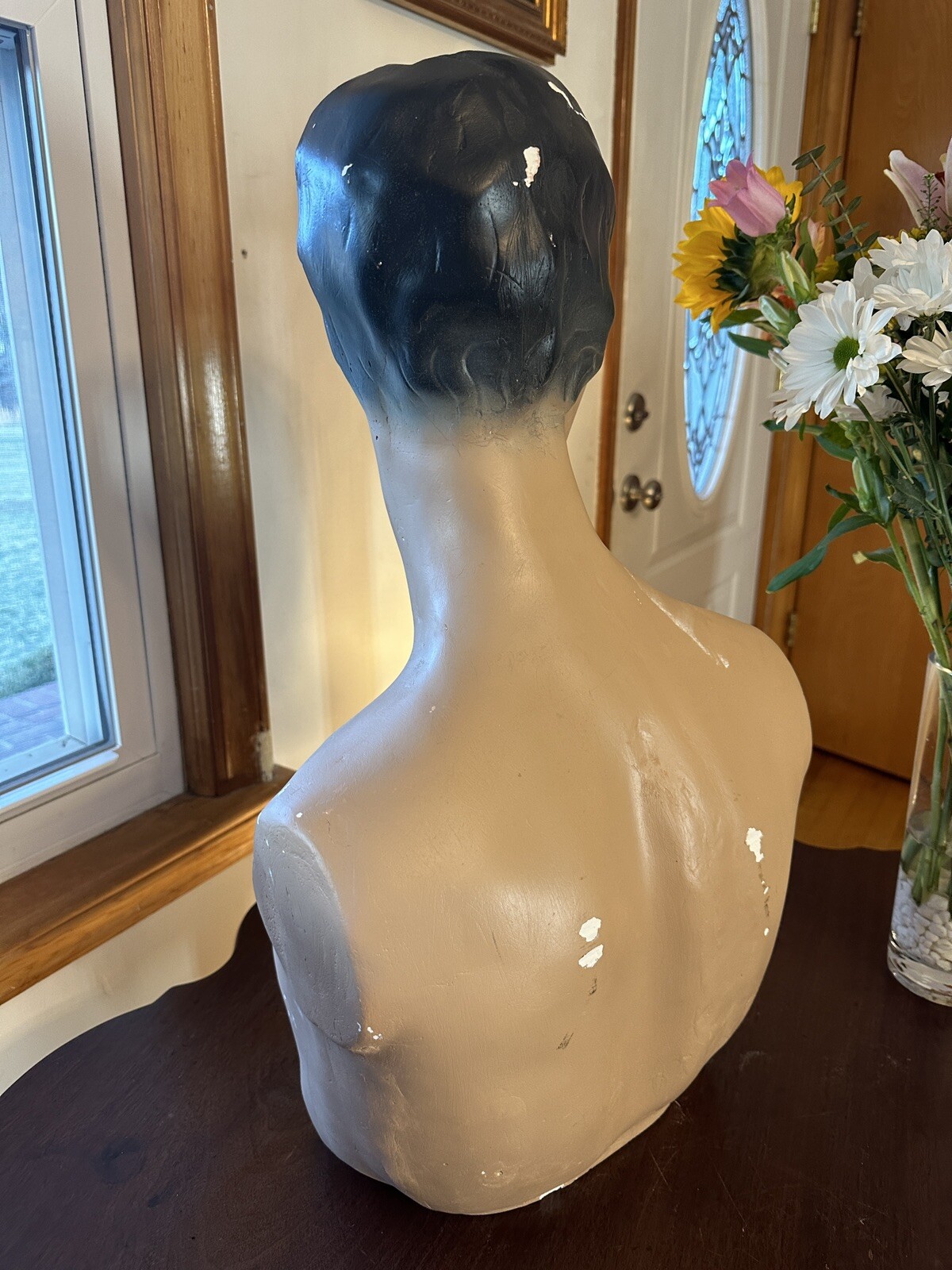 Vintage French Paris Lady Woman Hat Bust Head Champs Elysees Mannequin Plaster