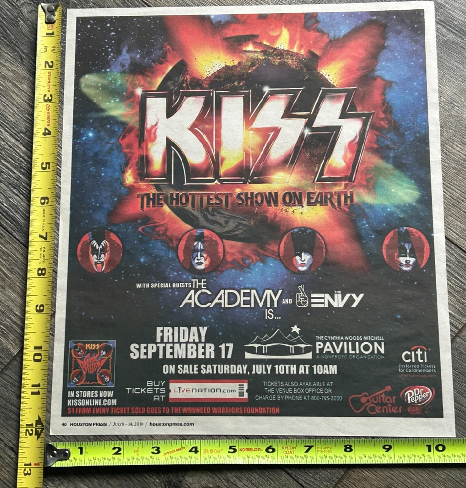 KISS Concert Ad Advert Hottest Show On Earth Tour Houston TX Sep 2010 Sonic Boom