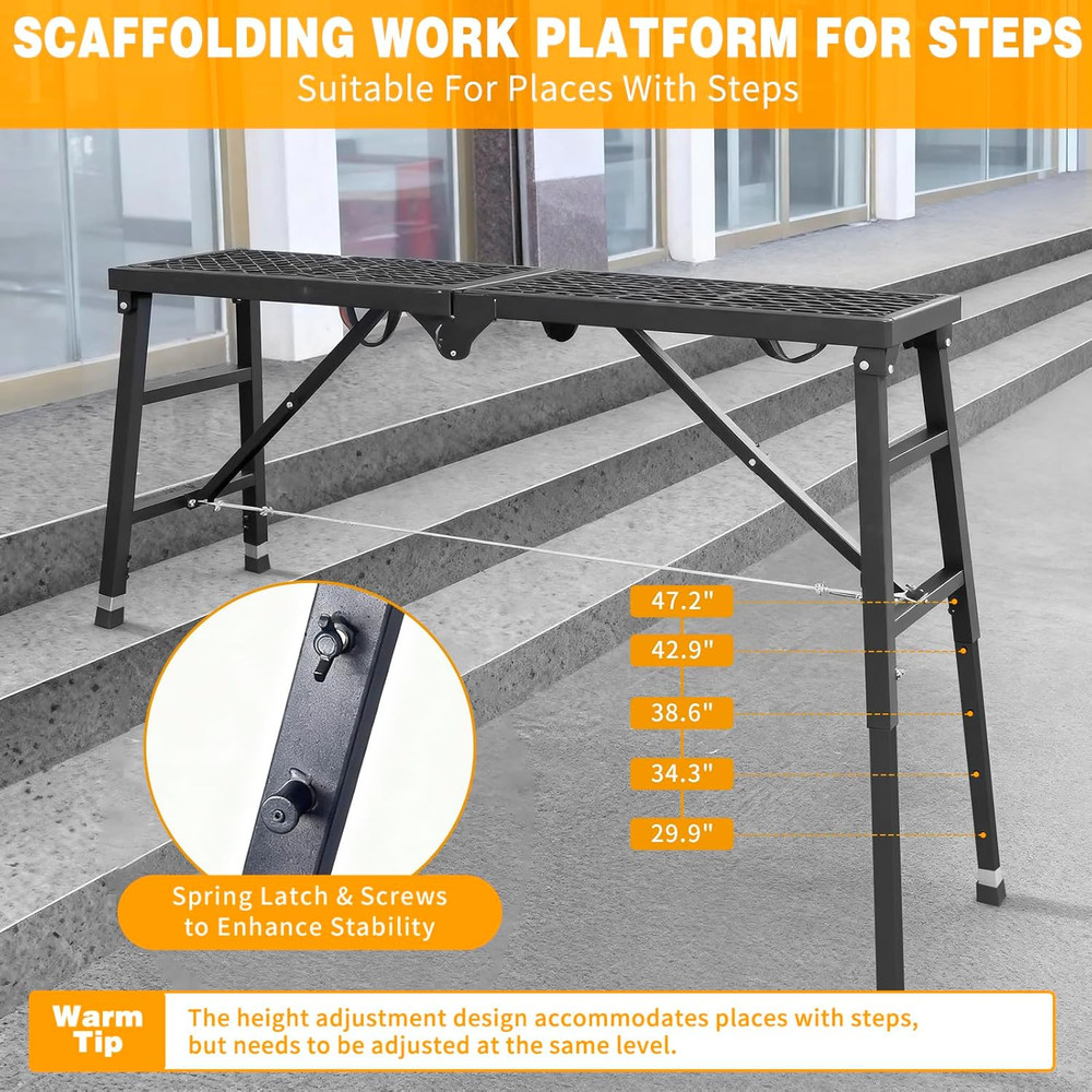Scaffolding Work Platform, 29.9" to 47.2" Height Adjustable Work Platform, Folda