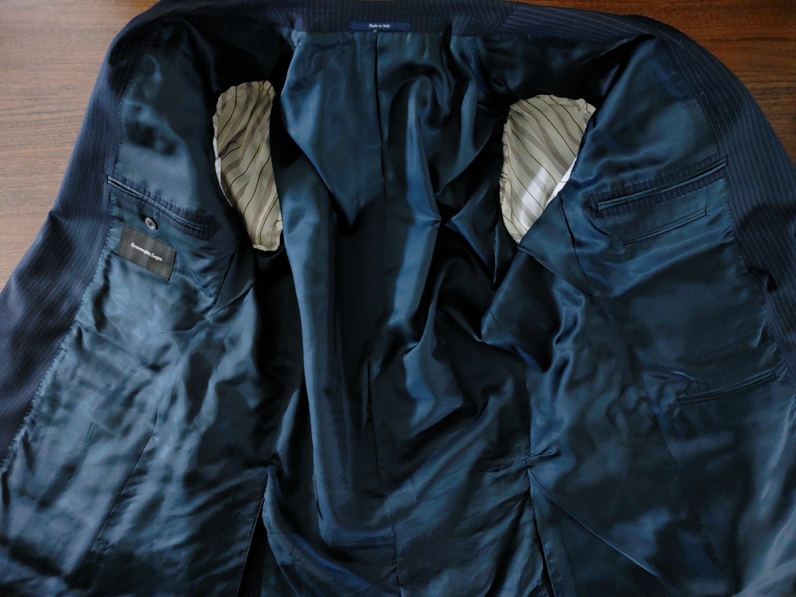 Ermenegildo Zegna Suit Jacket 42/44R Navy Blue Wool Pinstripe Italy Working Cuff