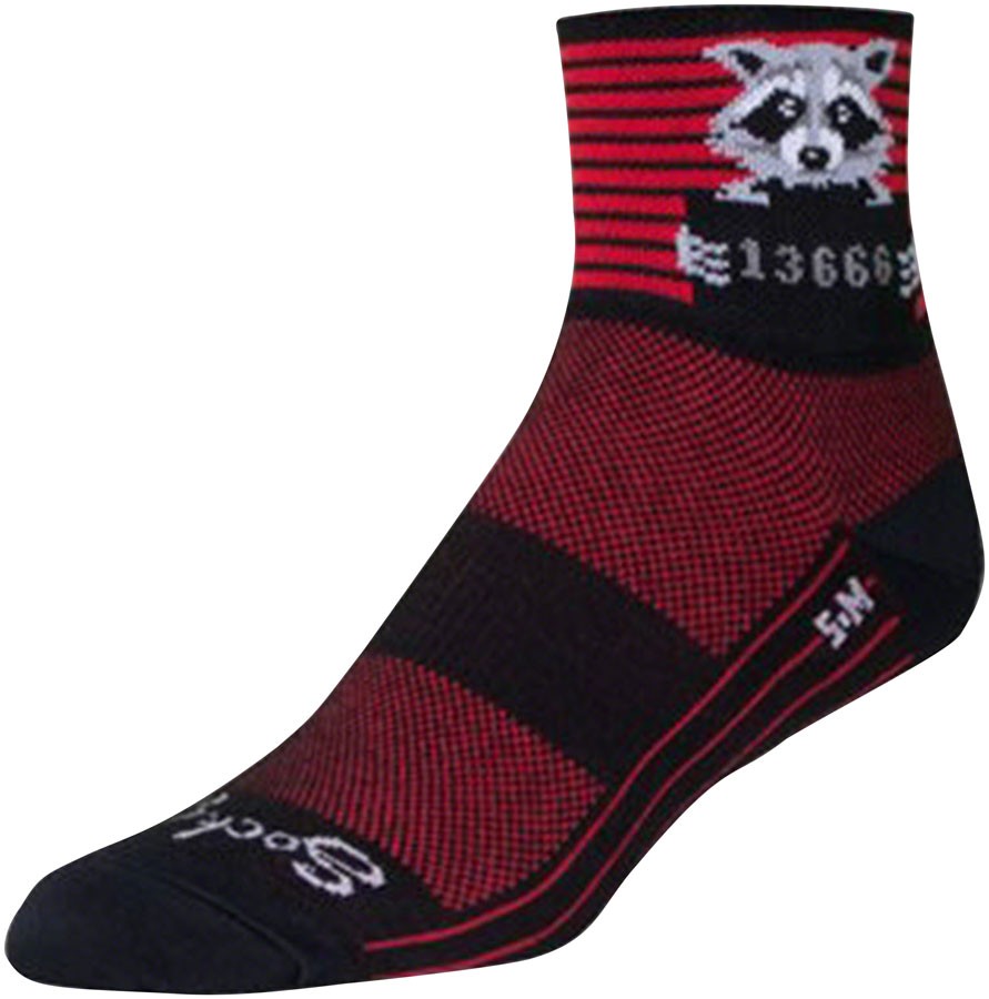 SockGuy Busted Cycling Socks Small/Medium Black/Red Stripe