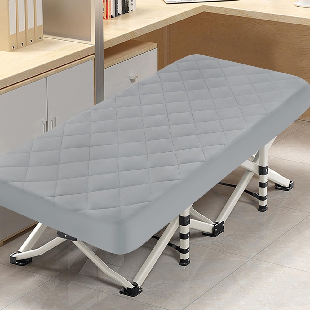 Cot Mattress Pad Waterproof Quilted, Fitted Size Small Single, Gray