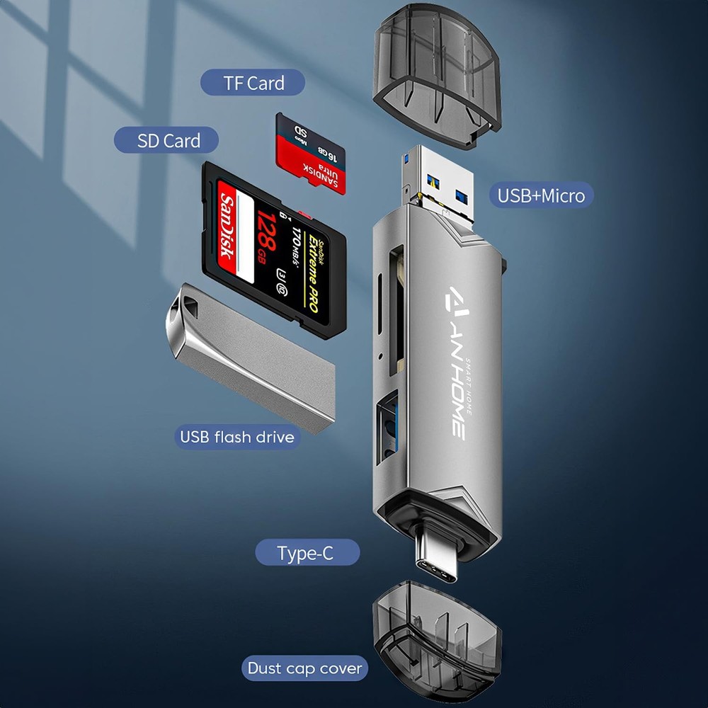 AnHome SD Card Reader USB C 6 in 1 OTG Memory Adapter 6 1