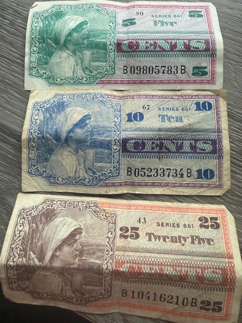 5,10,25 cent military notes