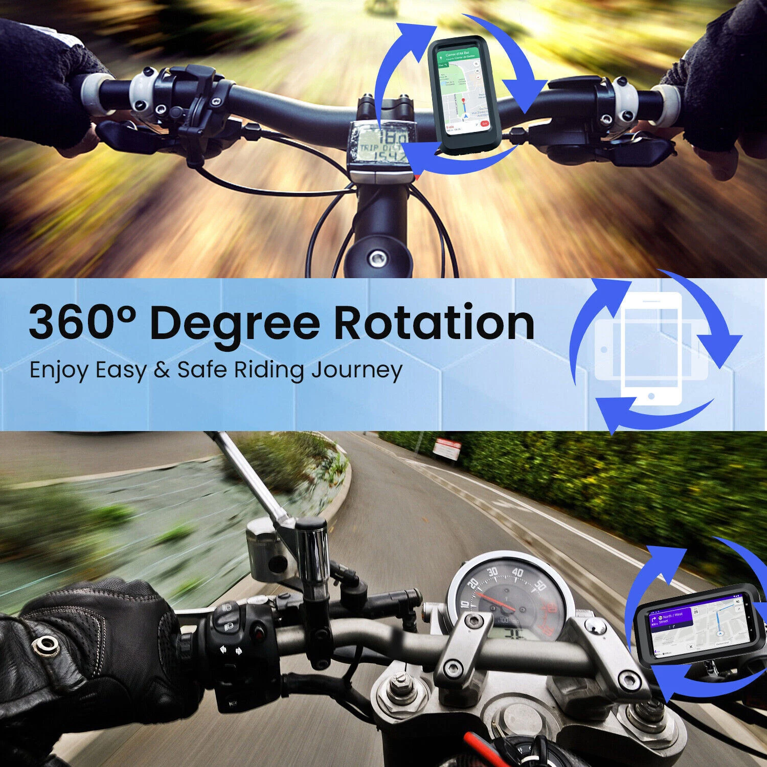 Motorcycle Bike Handlebar Phone Mount Holder Waterproof Case for iPhone Samsung