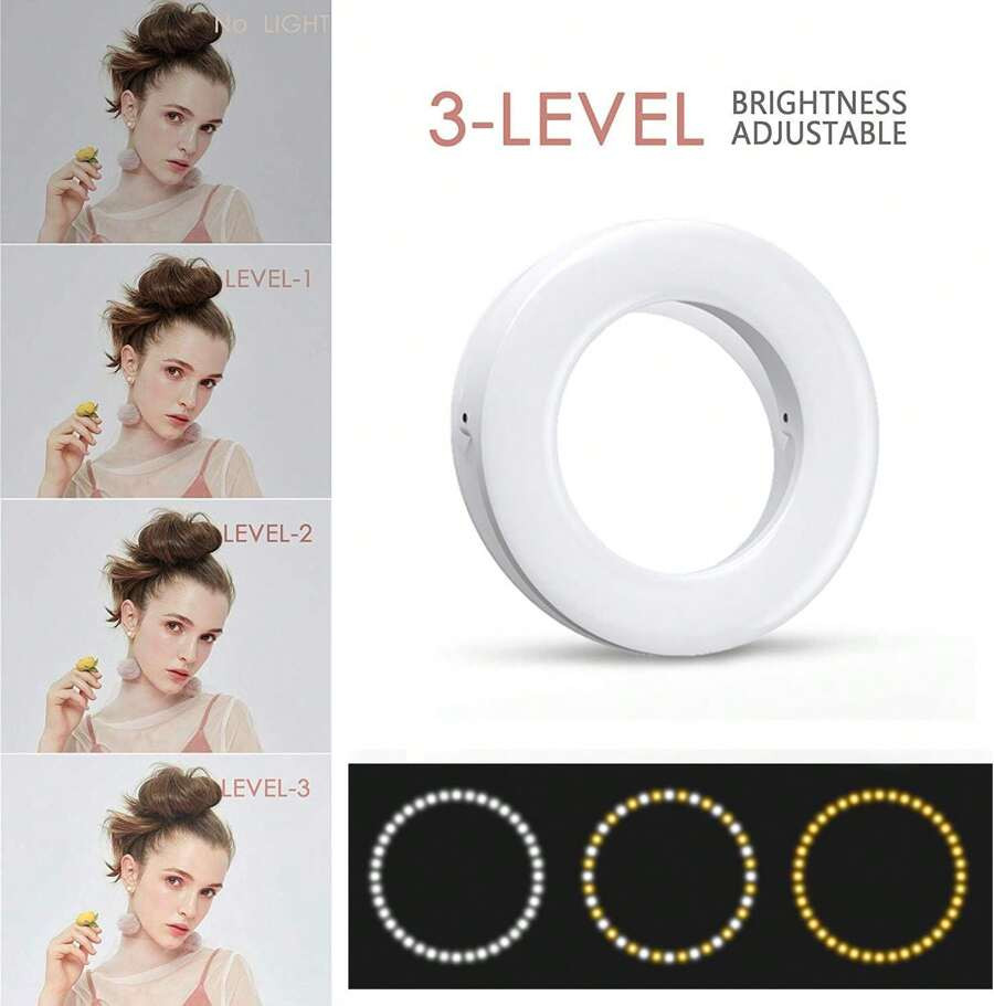3 Modes Selfie LED Ring Fill Light Camera Rechargeable for iPhone Android Phone