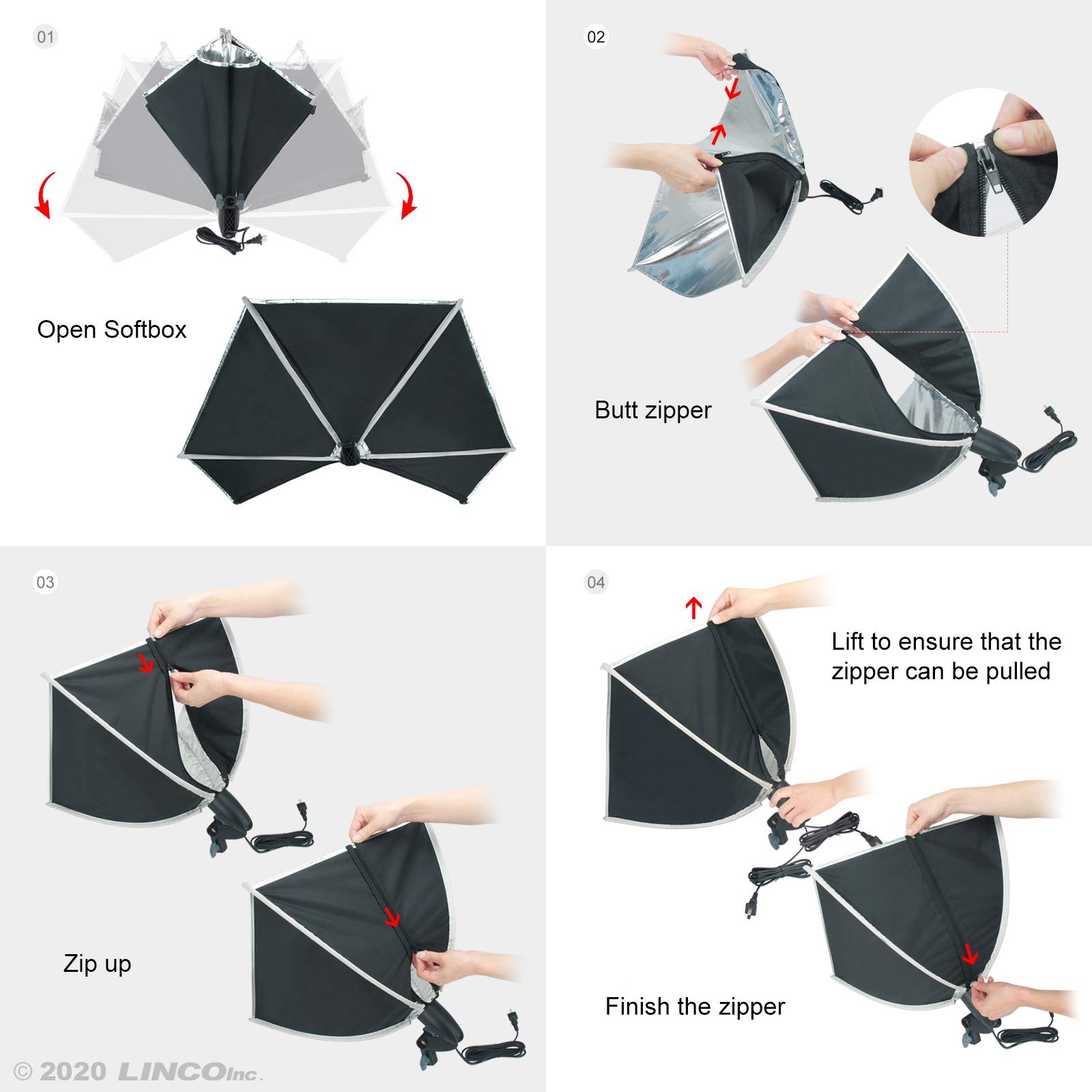 Lincostore Mini Softbox Lighting Kit 8x8inch, Table Top Photography Lighting ...