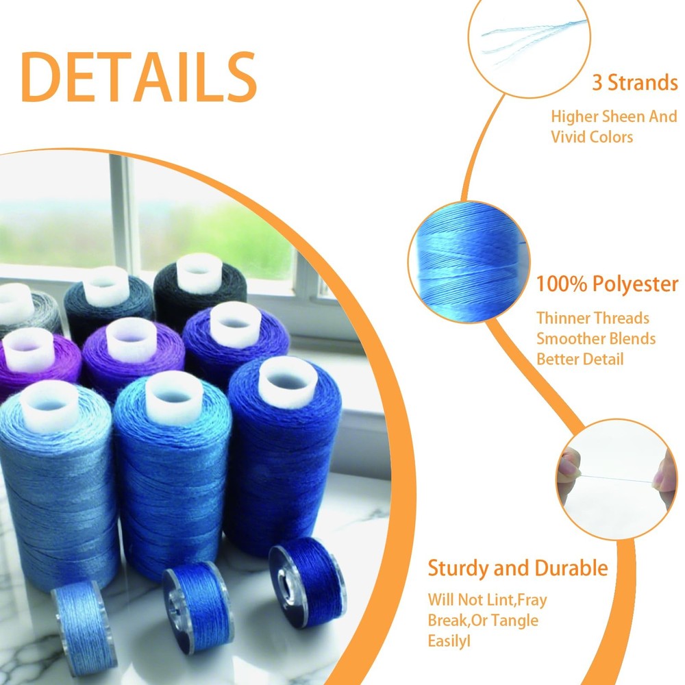72 PCS Bobbins Sewing Threads Kit 36 Colors Spools, Polyester Prewound Case Set