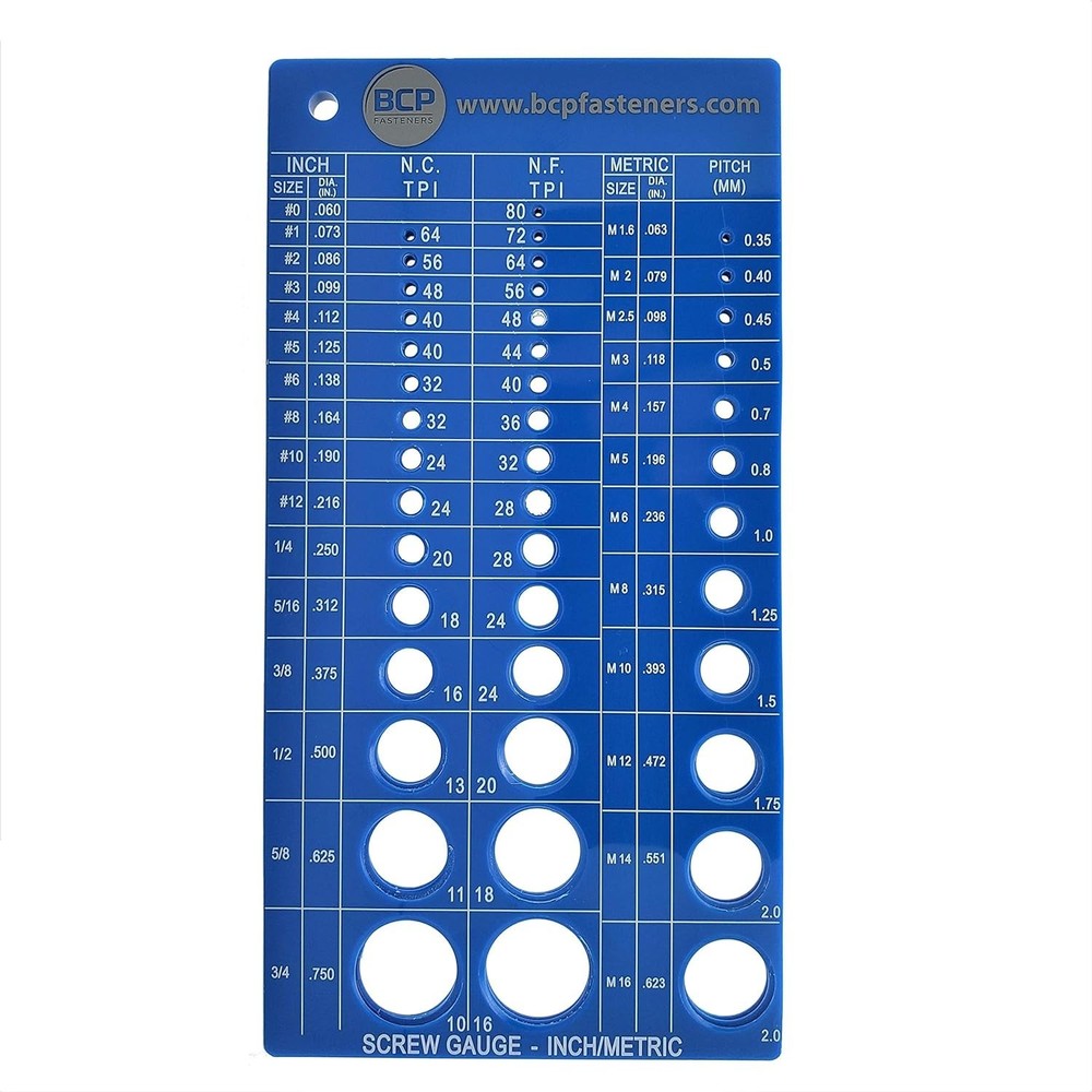 Screw Thread Gauge | Metric and SAE | Recommends Drill Bit & Tap Size