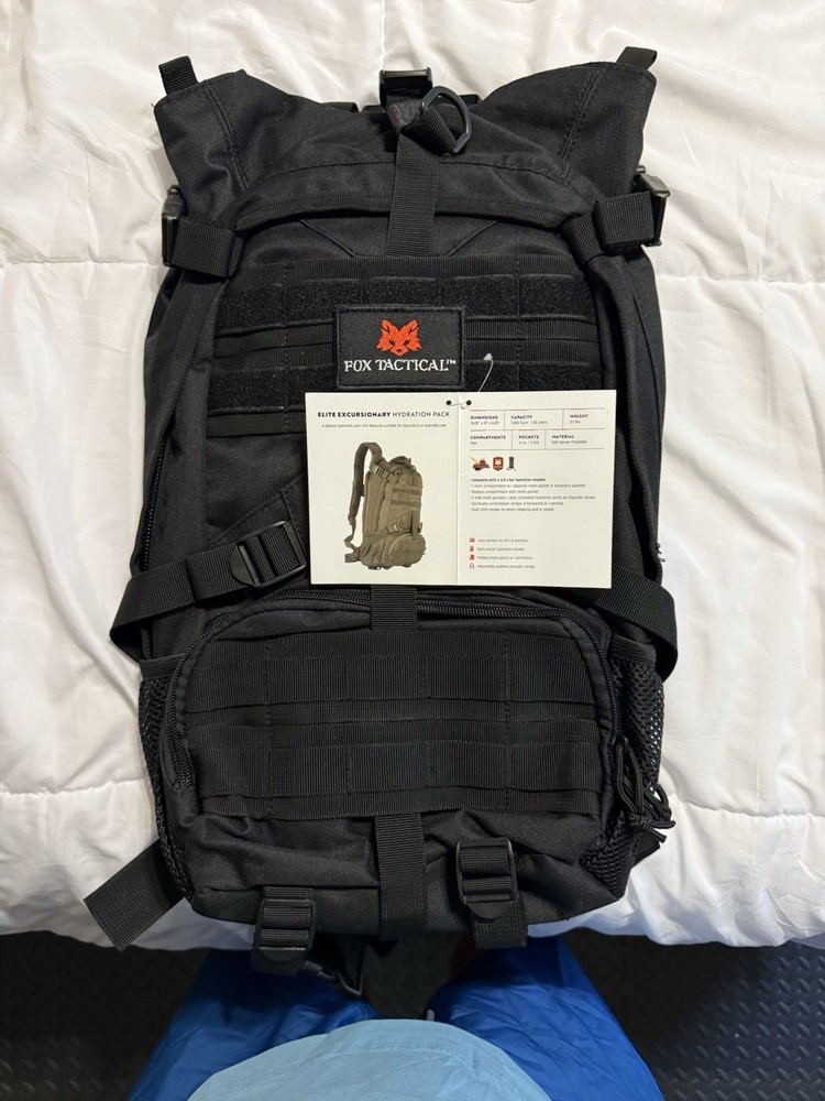 Fox Tactical Black Backpack With Water Bladder. Brand New!