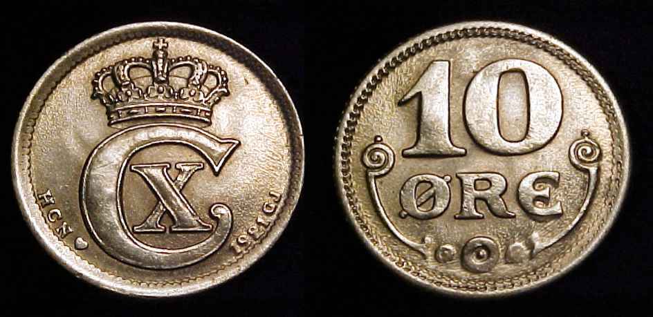 DENMARK 1921 10 Ore Ch AU