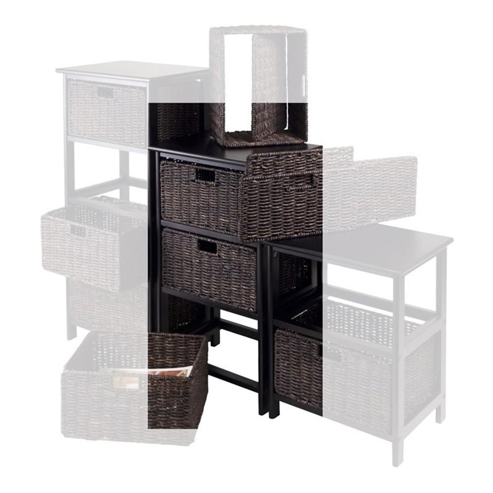 Bowery Hill Transitional Solid Wood Storage Rack w/ 3 Foldable Baskets - Black