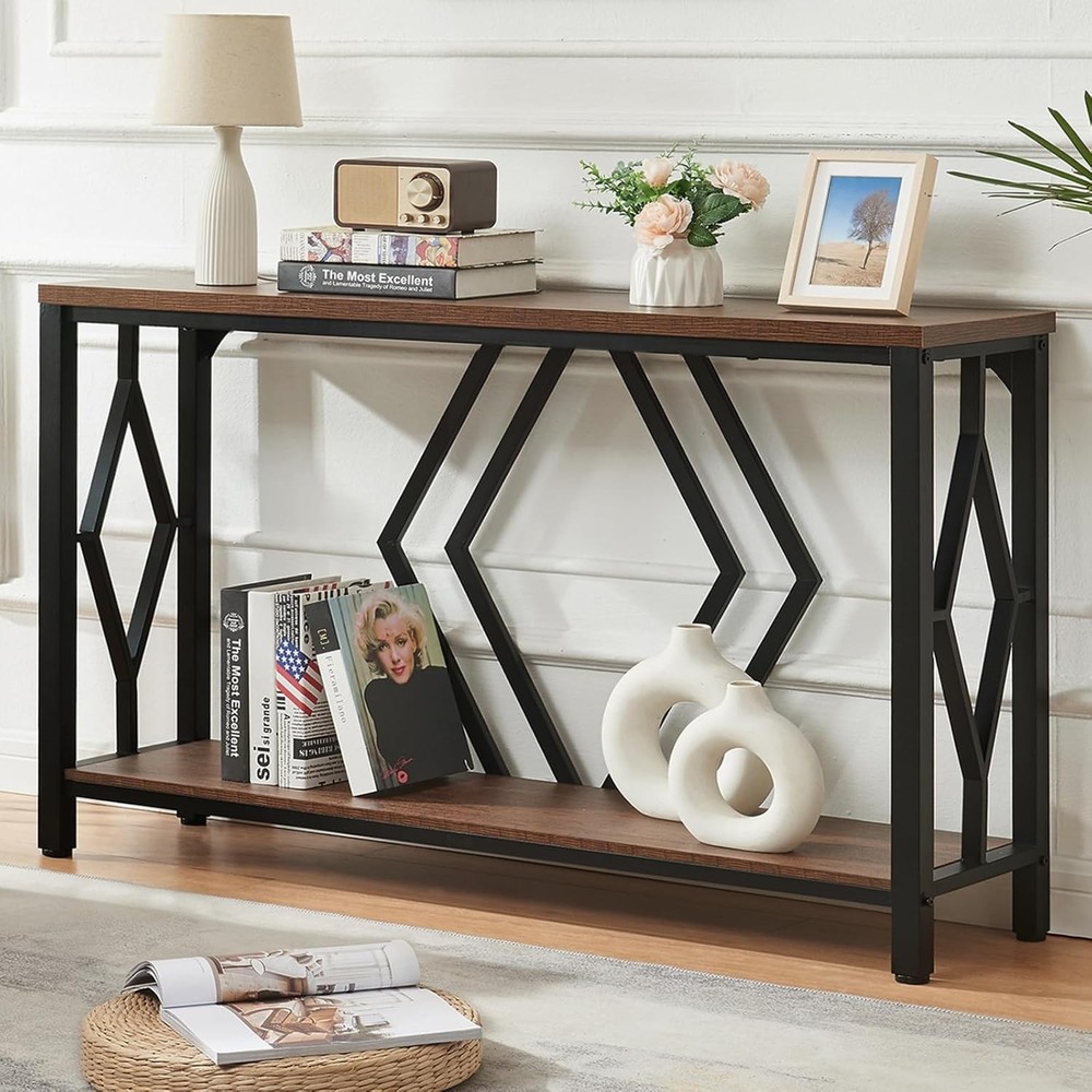 Entryway Console Table 2 Tier Industrial Sofa Table W/ Metal Frame Hallway Table