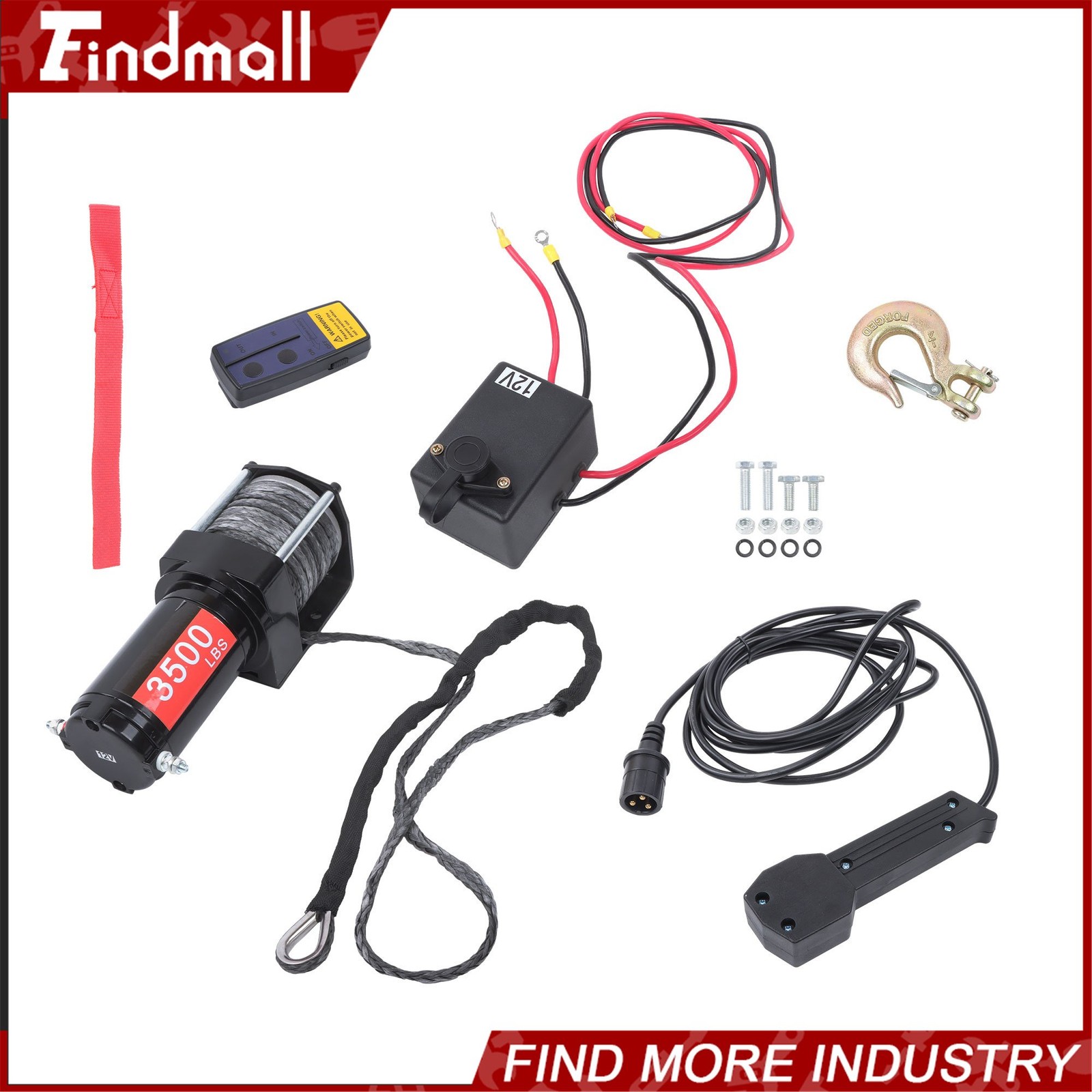 Findmall 3500lbs 12V Synthetic Rope Electric Winch w/ Wireless + Wired Remote