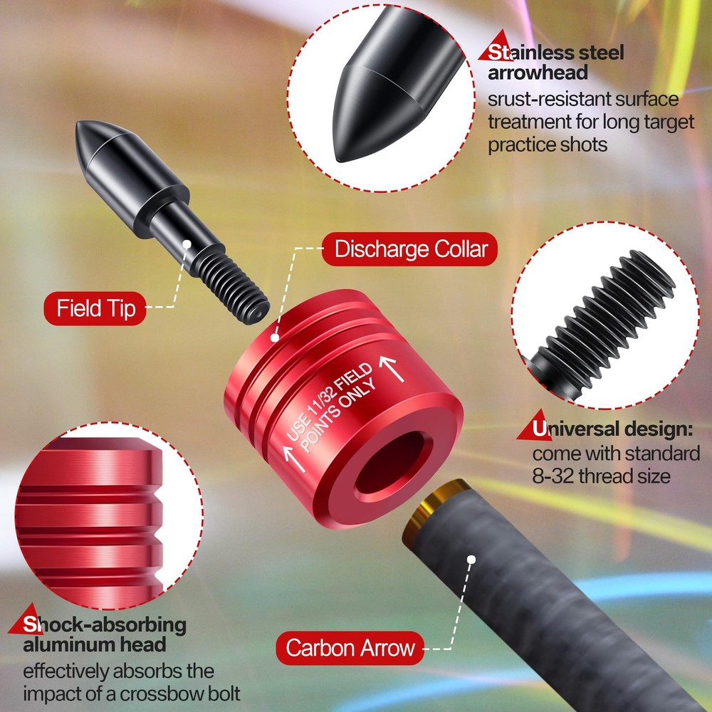 Feekoon 2 Pack Crossbow Bolt Decocking Head, Point Red