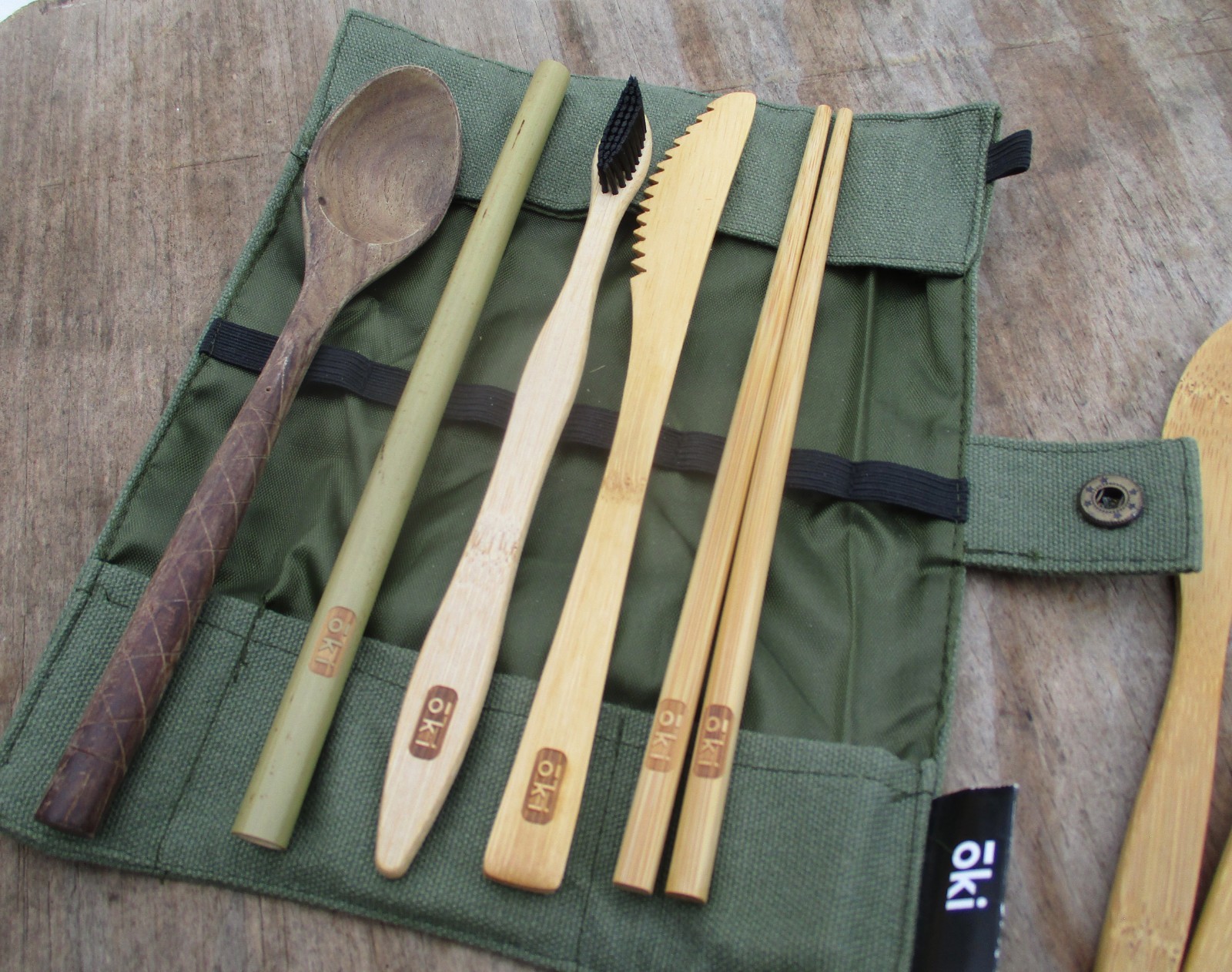 OKI & TO GO WARE BAMBOO WOODEN CAMP TRAVEL UTENSILS FORK KNIFE CHOP STICKS SPOON