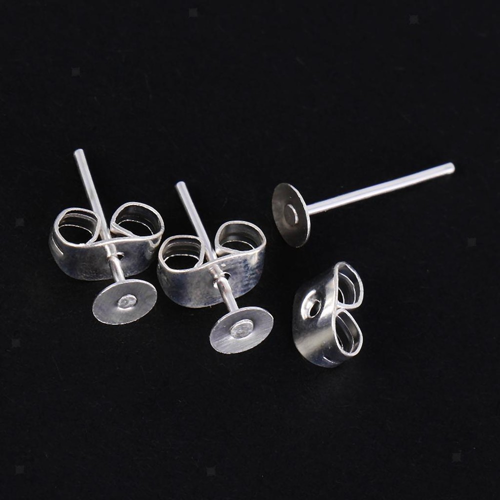 100 Pairs DIY Paste Imitation Earings Silver Plating Silver Diameter 4mm