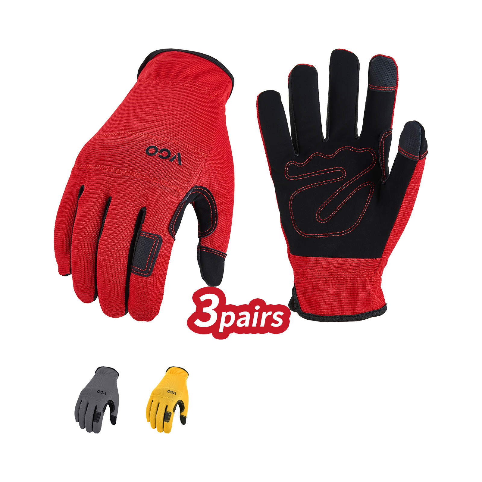 Vgo 1/3Pairs Synthetic Leather Work Gloves, Light duty Mechanic Gloves(NB7581)